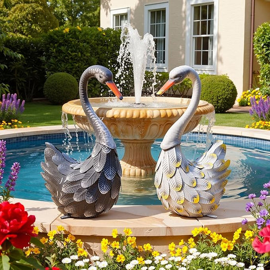 Ultym 19.3" Metal Swan Yard Decor - Handmade Oversize Swan Garden Statue Sculptures with Stable Ground Stakes, Backyard Decoration, Metal Garden Art