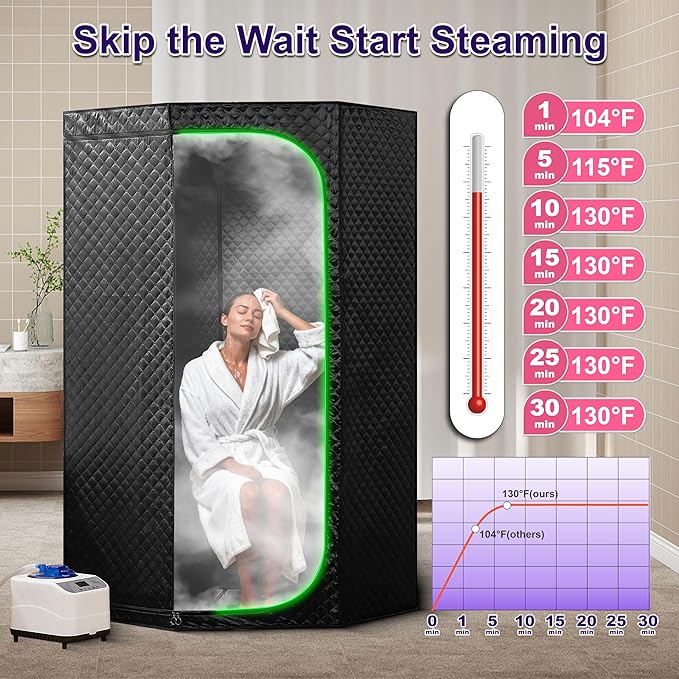 Steam Sauna Tent for Home with Transparent Door, Portable Indoor Sauna with Powerful Steam Heating, Foldable Personal Spa for Relaxation (Single Pentagonal, Black)