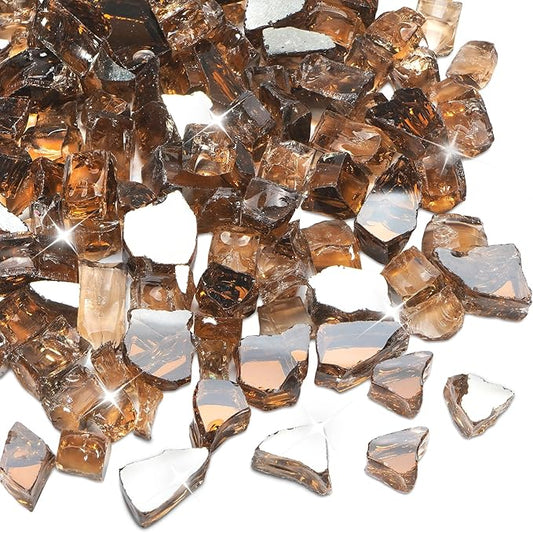Fire Pit Glass Rocks 20 Pounds, Copper Fire Glass for Propane Fire Pit, Fireplace and Outdoor Decorative. 1/4 Inch Reflective Fire Glass Beads