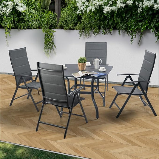 Kozyard 5-Piece Outdoor Patio Dining Set, Patio Table and Foldable Deck Chairs, Breathable Textilene Padded, Square Patio Table with Umbrella Hole for Backyard Indoor Outdoor Patio