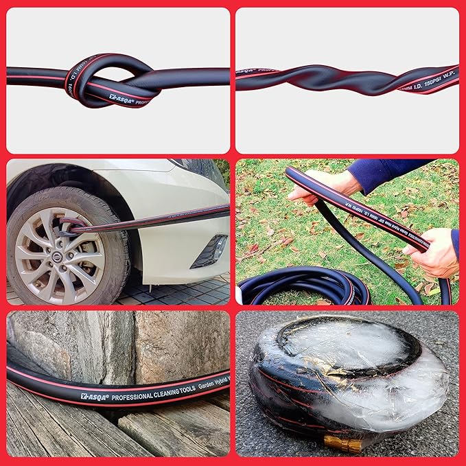 YASQA Water Hose 50 Ft, Flexible, Leakproof, Lightweight Lead In Rubber Hose 5/8" Diameter X 50ft Kink Free 150PSI Durable High Burst Strength Industrial Garden Hose