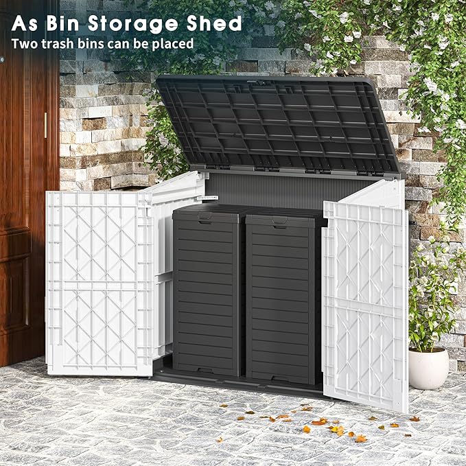 Outdoor Resin Storage Shed 36 Cu. Ft. Garden Horizontal Storage Extra Large Capacity Weather Resistant Storage Box, Lockable Resin Waterproof Shed, Light Grey