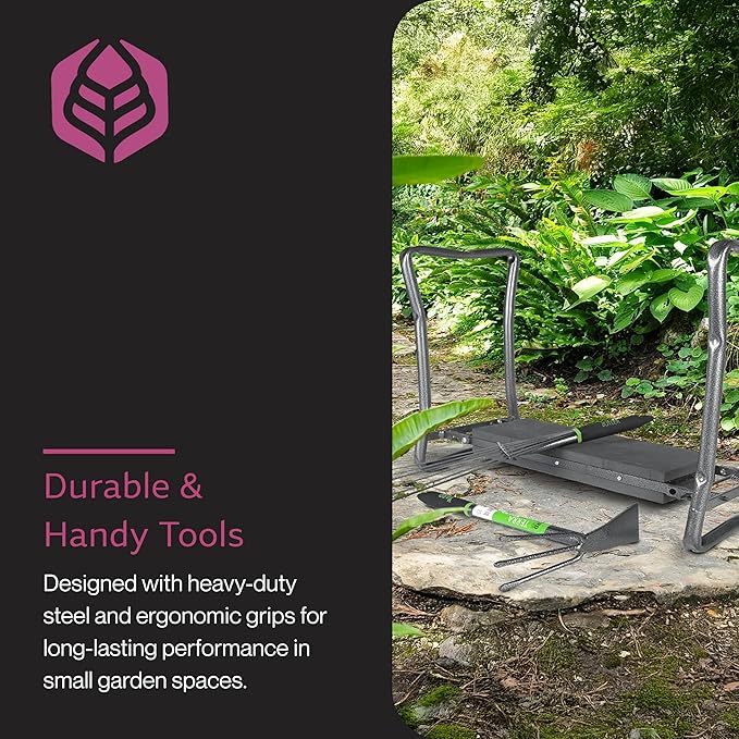Yard Butler - Garden Kneeler/Seat with Terra Rake and Terra Tiller - Gardening Tools & Supplies Set Perfect for Gardeners - Ergonomic & Durable Designs