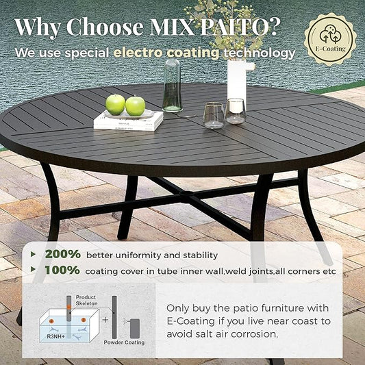 7 Pieces Outdoor Table and Chairs, Patio Dining Set for 6 Includes 54" Round Outdoor Table and 6 Patio Chair Set, Outdoor Dining Furniture Set for Lawn Backyard Deck, Red