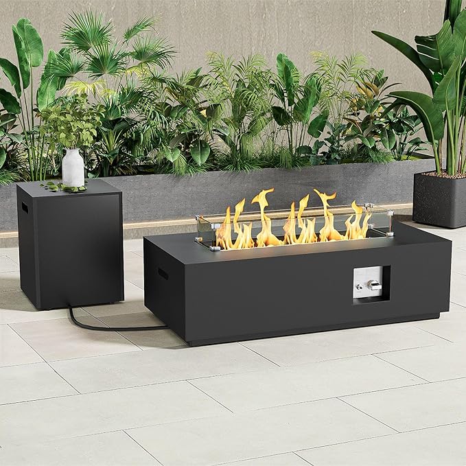 Outdoor Fire Pit Table Propane Gas Fire pits &Outdoor Fireplaces 42″ Rectangular Firepit Table, 50,000 BTU Fire Table for Patio Set (Black)