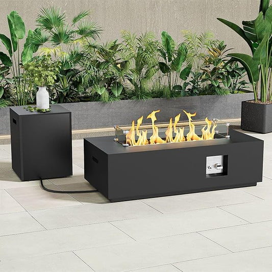 Outdoor Fire Pit Table Propane Gas Fire pits &Outdoor Fireplaces 42″ Rectangular Firepit Table, 50,000 BTU Fire Table for Patio Set (Black)