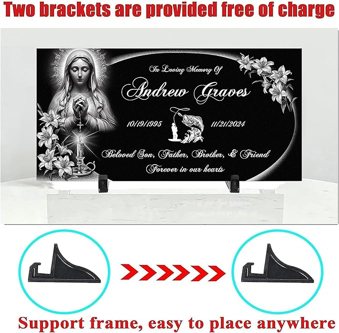 Quivian Personalized Memorial Stone Grave Markers for Cemetery Temporary Grave Marker for Cemetery Headstones for Graves Memorial Plaques for Outdoors Cemetery Decorations