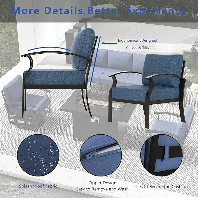 Aluminum Patio Furniture Set, 9 Seats Outdoor Patio Conversation Set with Swivel Chair Modern Metal Patio Sectional Sofa with Upgrade Cushions for Patio, Backyard Navy