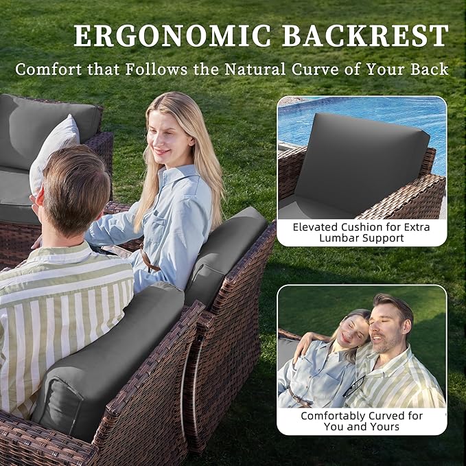 UDPATIO Patio Furniture Set, 5 Pieces Outdoor Conversation Sets with Rocking Swivel Chairs, Wicker Rattan Outdoor Sofa Set with Storage Table and Waterproof Covers for Backyard, Deck, Porch, Grey