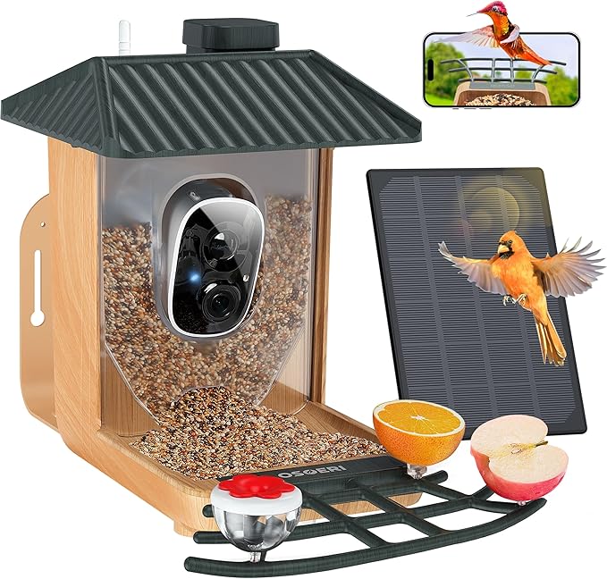 Osoeri Bird Feeder with Camera, Smart AI Identify Wild Bird Feeder Camera Solar Powered, Auto Capture Videos & Motion Detection, DIY Add-ons & Hummingbird Feeder, Ideal Gift for Bird Lover