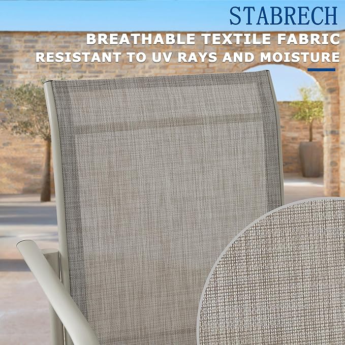 5 Pieces Patio Dining Set for 4, Grey Patio Stackable Chairs and Walnut Round Table Set of 4, Outdoor Furniture Set with Sling Support for Outside, Garden