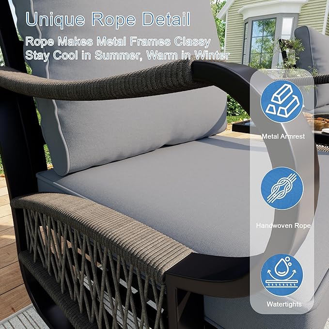 11-Piece Patio Conversation Sets, All Weather Metal Outdoor Furniture Set Includes 3-Seater 4 Swivel Rockers with 2 Side Tables 1 Loveseat with Coffee Table 2 Single Chairs for Backyard Porch, Gray
