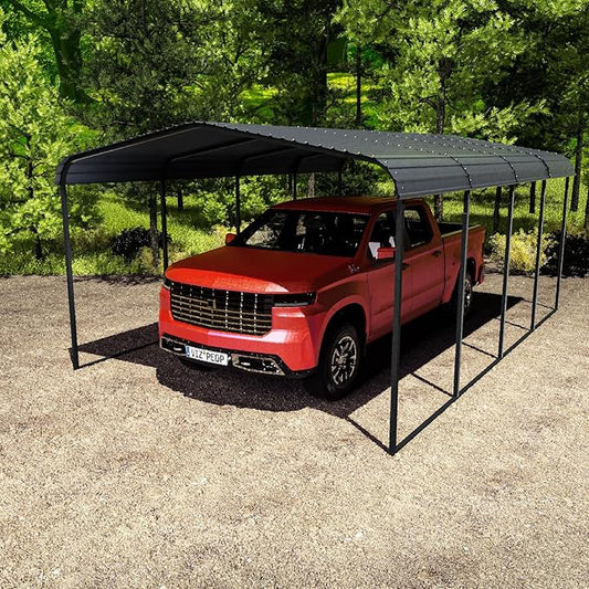 12x20 Heavy Duty Metal Carport – Galvanized Steel Car Port Canopy with Reinforced Frame & Roof – Oversized 12x20 Carport Shelter for Cars, Boats, Tractors