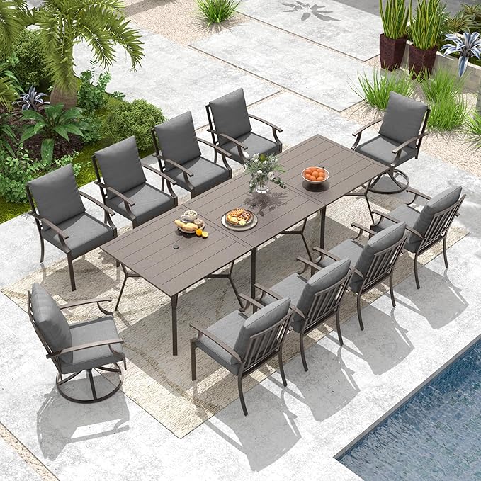 Outdoor Dining Set Patio Dining Table and Chairs Set Outdoor Furniture Set (Grey, 13 Dining Set)