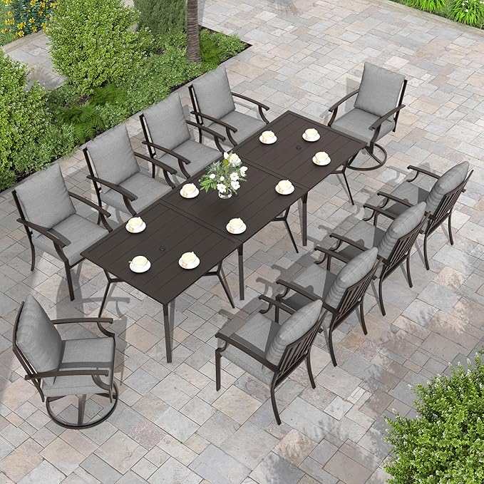 Outdoor Dining Set Patio Dining Table and Chairs Set Outdoor Furniture Set (Grey, 13 Dining Set)