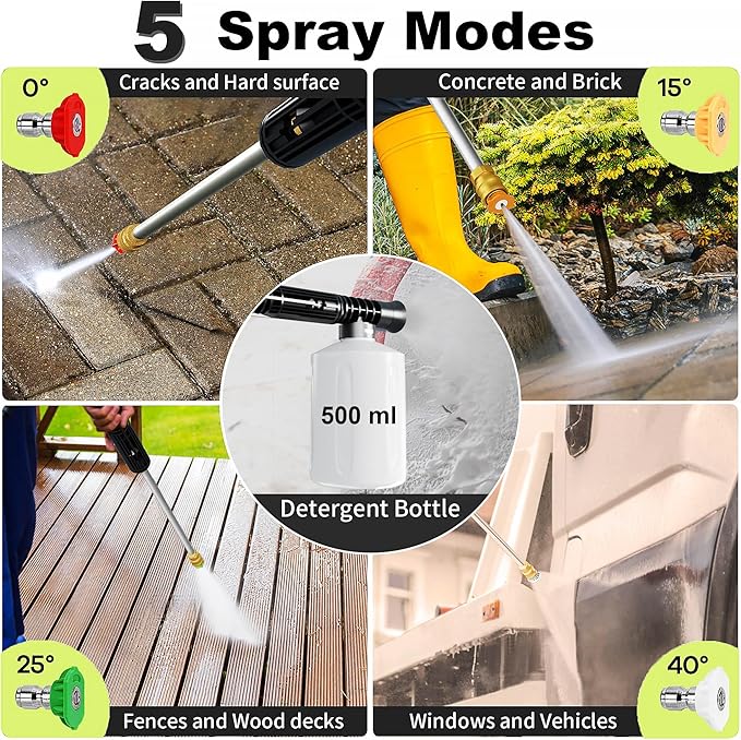 2026New Pressure Washer 4800PSI, 34" Tall, 4 Quick Connect Nozzles,Inlet Hose&Filter&500mlFoam Cannon for Cars/Fences/Driveways/Home Cleaning,Green