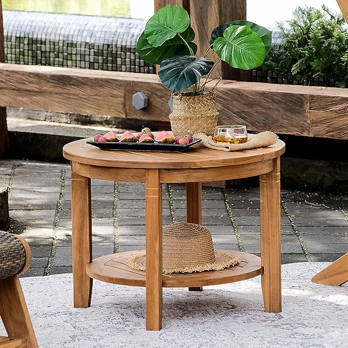 Cambridge Casual Auburn Teak Wood Padded Woven Seat Patio Conversation Set, 5 Piece