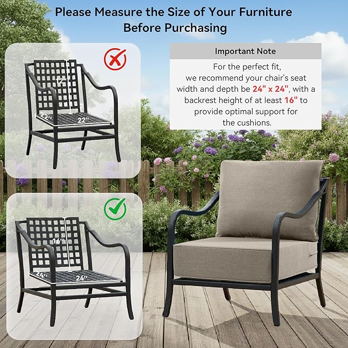 6" Thick Outdoor Cushions 24x24x6, 5-Set Deep Seat Patio Cushions with Removable Cover, Waterproof & Fade Resistant Replacement for Wicker Chair, Loveseat, Sofa - Grey