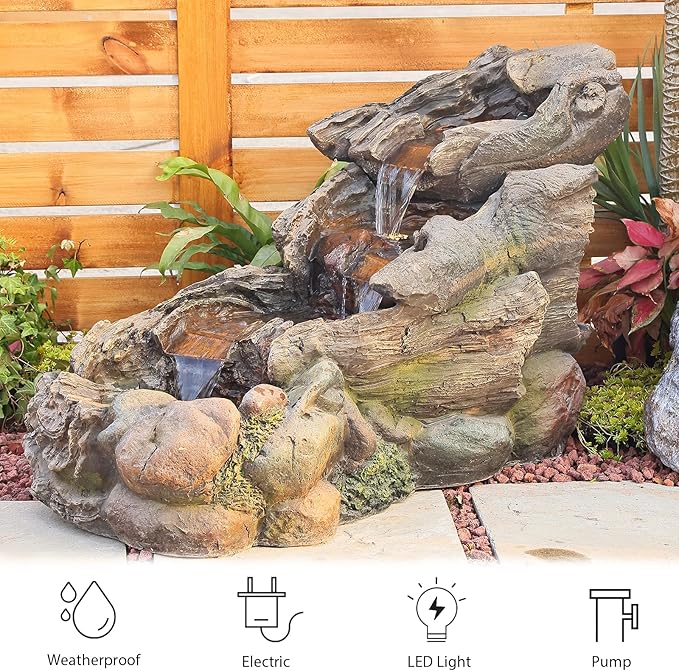 Bumilgar 42.1 Inches Garden Outdoor Water Fountain - Mutiply Tiered Cascading Fountains Outdoor Decor with LED Lights and Pumps for Garden, Patio, Porch, Backyard, Deck, Pond and Home Art Decor