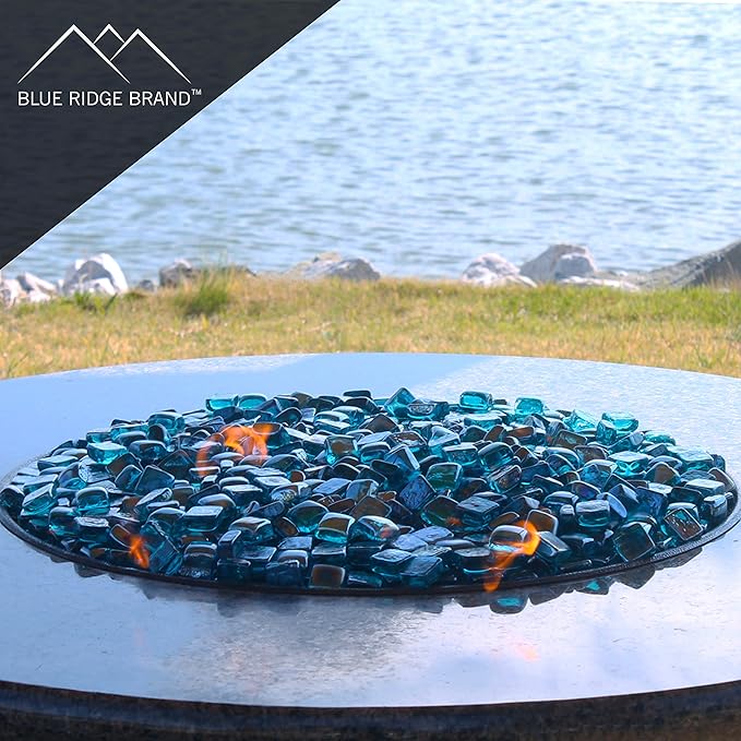 Reflective Fire Pit Glass Cubes - Professional Grade Fire Glass for Fire Pit - 1" Firepit Glass Rock - Glass Stones - Gas & Propane Fire Pit & Fireplace Glass (10 Pound, Aqua)
