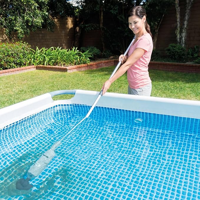 Intex Handheld Above Ground Pool Vacuum Cleaner with 2 Brush Heads and PureSpa Plus 4 Person Inflatable Square Hot Tub Spa, Greystone