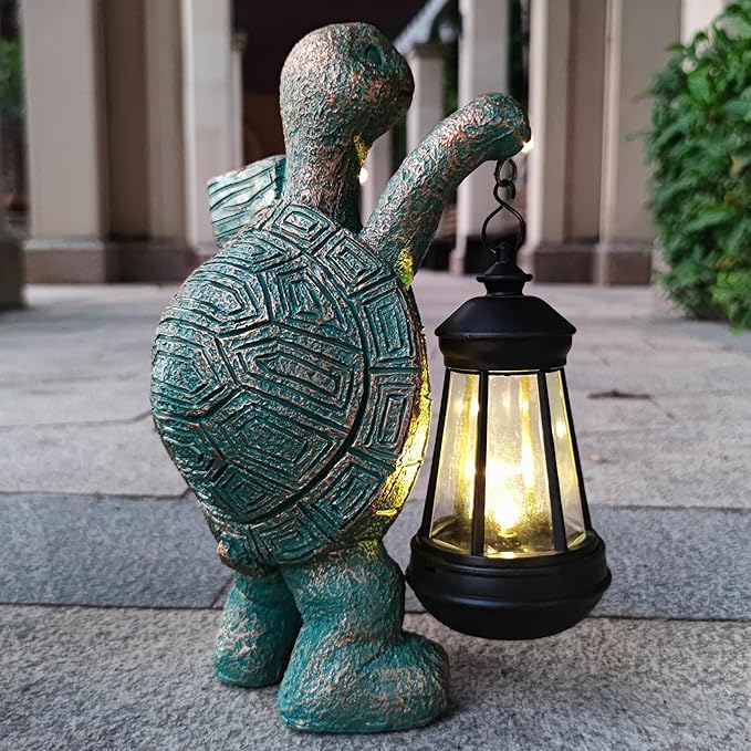RCTTICUU Turtle Garden Statue Outdoor Décor with Solar Lights Lantern,Turtle Solar Light Figurines Outside Decorations for Yard，Lawn ,Patio, Balcony, Unique Housewarming Gifts