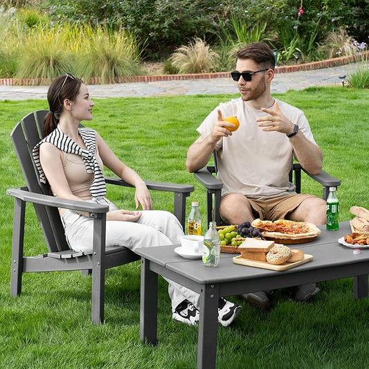 nevilywood Compact Stackable Adirondack Chairs Set of 4, 26.3" Wide HDPE Outdoor Patio Chairs - Durable, Space-Saving Design for Porch, Lawn or Garden, Grey