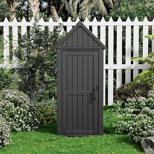 Fancyango Upgraded Outdoor Resin Storage Shed with Removable Shelves, Lock Ring & Reinforced Floor - All-Weather Garden, Patio Cabinet (Black)