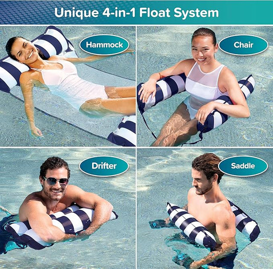 Aqua 4-in-1 Monterey Hammock Pool Float & Water Hammocks, 1-2-3-4 Multipacks – Multiple Colors/Styles – for Adults and Kids Floating