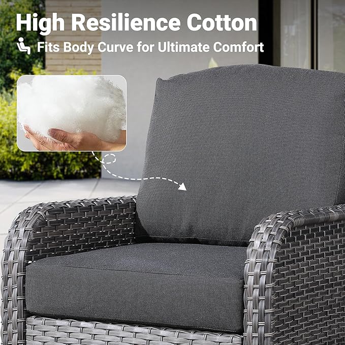ovios 2 Pieces Patio Furniture Set, Outdoor Wicker Chairs of 2, All Weather High Back Rattan Chairs 2-Seater with Comfy Cushions for Porch Deck, Black