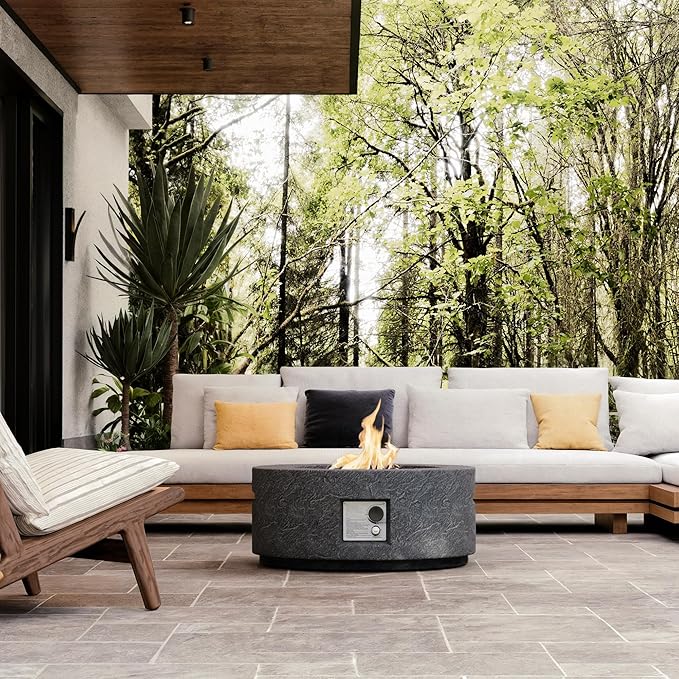 SUNBURY Outdoor Fire Table 28 Inch, 50000 BTU Propane Fire Pit Table with Auto-Ignition, Weatherproof Gas Fire Pit for Patio, Backyard, Deck - Modern Design Multi-Functional Fire Table