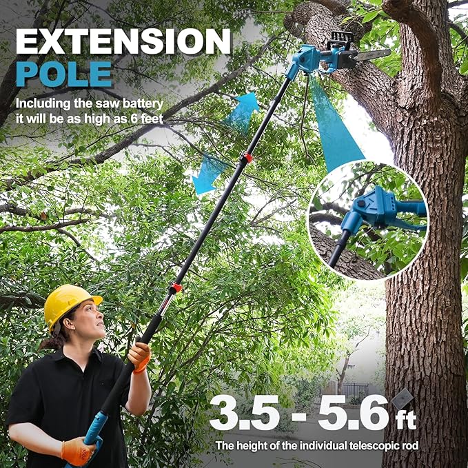 Jovant 2-IN-1 Cordless 12 Inch Pole saw & Mini Chainsaw, 1* Max 20V 6Ah Battery, 15ft Max Reach, Electric Pole Saws for Tree Trimming, Branch Cutting