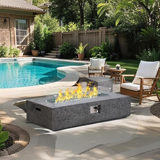 Outdoor Propane Fire Pit Table Set for Patio, Garden & Backyard (Dark Slate Gray, 48" Fire Table 3-Piece Set)