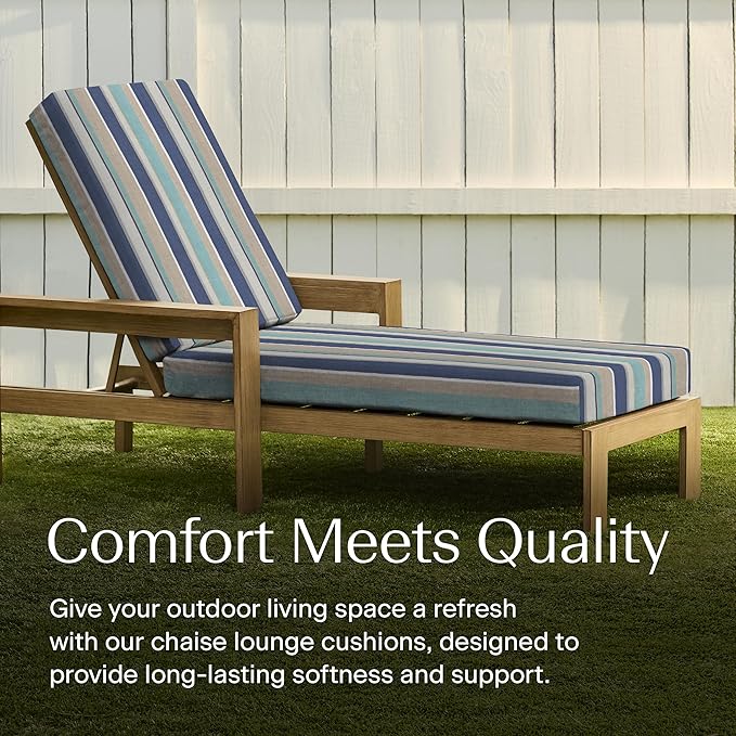Honeycomb Outdoor Heritage Chaise, 22.5" W x 70" L, Stripe Blue & Beige Chair Cushion for Patio Furniture