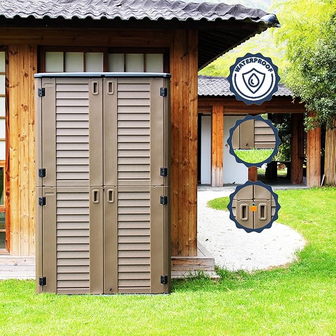 ADDOK Resin Storage Shed Lockable,Outdoor Storage Cabinet Weather Resistance, Outdoor Sheds for Backyards, Patio, Garden 52 Cu.ft