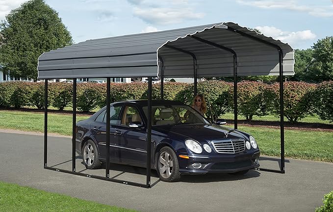 Arrow Carports Galvanized Steel Carport, Compact Car Metal Carport Kit, 10' x 15' x 7', Charcoal