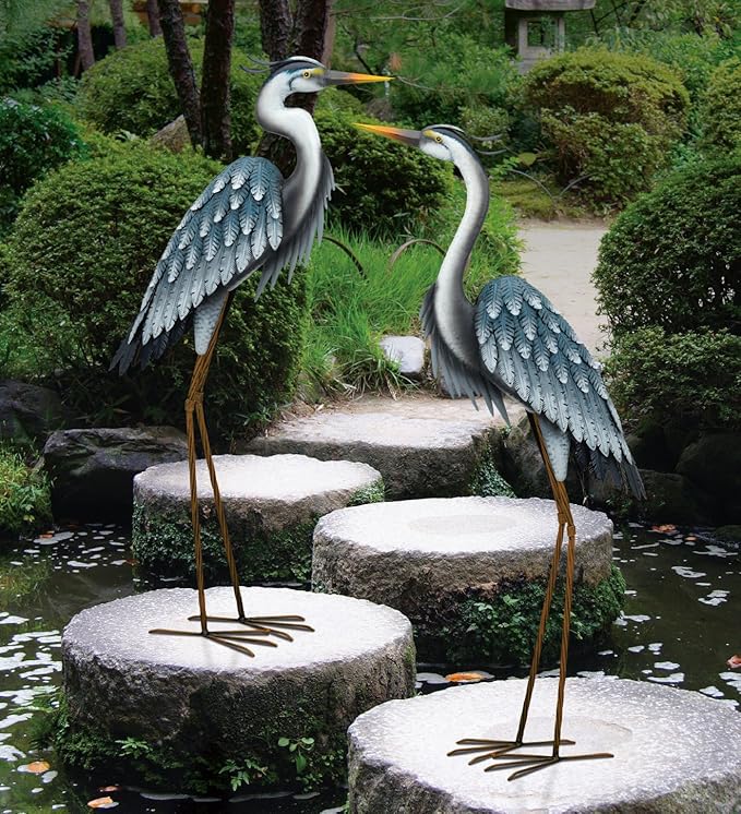 Regal Art & Gift Blue Heron Metal Statue – Indoor Outdoor Decorative Sculpture for Home & Garden Décor, Weather-Resistant Yard Art Figure for Patio, Lawn