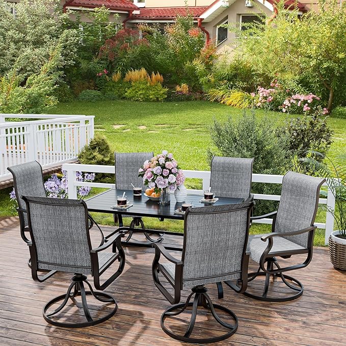 UDPATIO Patio Swivel Dining Chairs Set of 8, Outdoor Swivel Chairs Patio High Back with All Weather Textilene Metal Rocking Frame for Lawn Garden Backyard, Dark Gray
