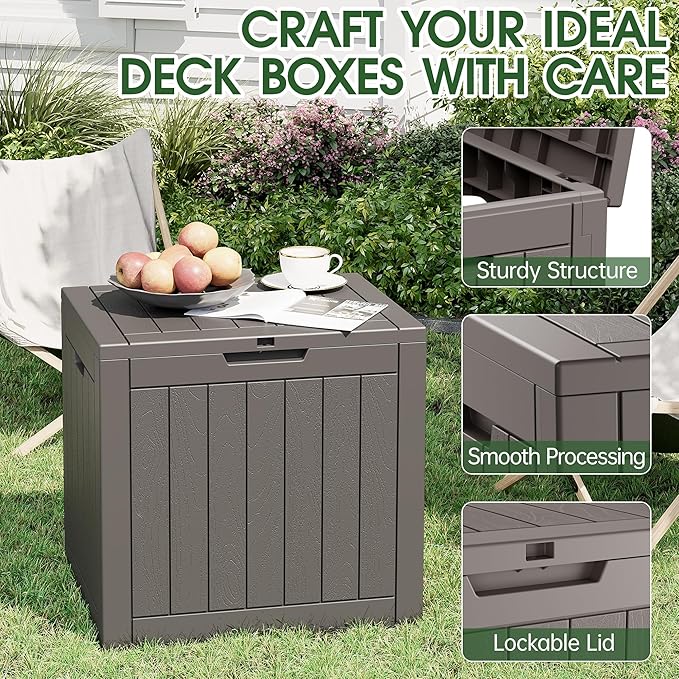 NUNU LAB 35 Gallon Outdoor Storage Box Waterproof, Outside Package Delivery Deck Boxes with Lockable Lid, Backyard Storage Bin For Garden Tools, Patio Cushions, Pool Accessories, Gray