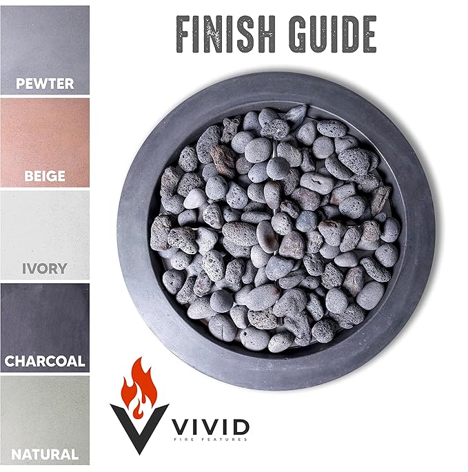 29" Premium Vivid 2" Concrete Fire Bowl - (Ivory-White) Cement Round Natural Gas Fire Pit - Outdoor Fire Table with Key Valve GFRC (29" Diameter x 13" High) - E-VIVID2-I-NG