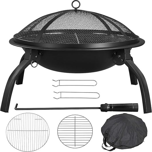 Yaheetech 21inch Fire Pit Portable Folding Steel Fire Bowl Garden Treasures Fire Pit for Outside Fireplace with Carrying Bag, Spark Screen, BBQ Grill & Log Grate for Patio Backyard Camping Bonfire