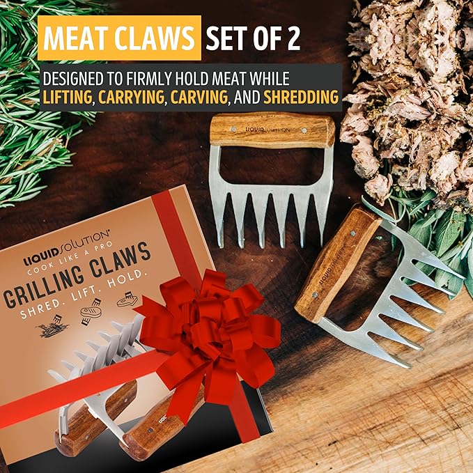 Premium 18/8 Stainless Steel Meat Shredder Claws with Wooden Handles – Effortlessly Shred, Pull & Serve Pork, Turkey, Chicken & Brisket – Perfect BBQ Gift Idea
