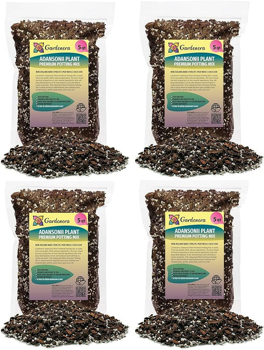 GARDENERA Monstera Adansonii Premium Soil Blend - 20 QT - Promote Aeration, Drainage & Nutrient Retention - (4 Bags of 5 Quart)