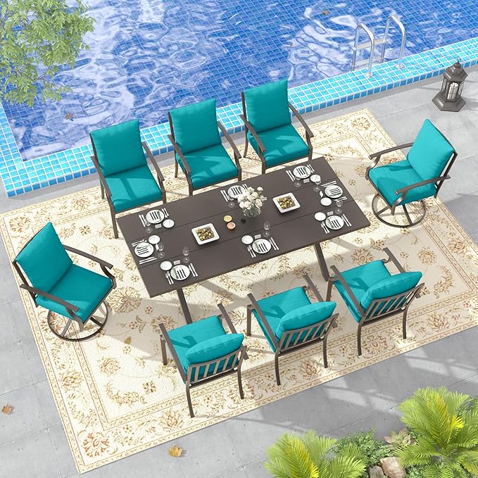 Outdoor Dining Set Patio Dining Table and Chairs Set Outdoor Furniture Set (Blue, 9 Dining Set)