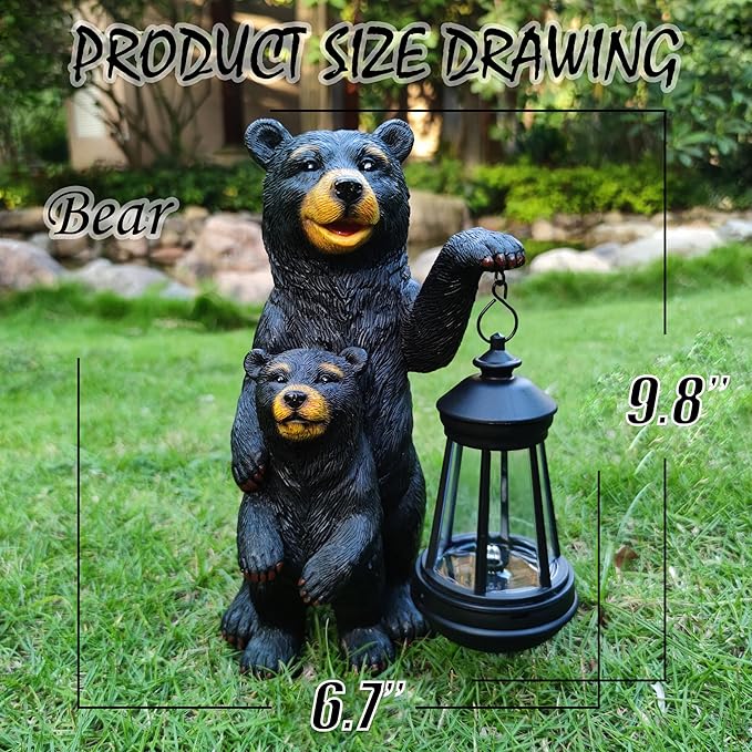 RCTTICUU Black Bear Solar Lantern Garden Statues，Loving Bear Figurine Lights for Outside Decoration ,Lawn Outdoor Decor for Patio,Balcony,Yard-Unique Gift for Grandma Wowen Mom