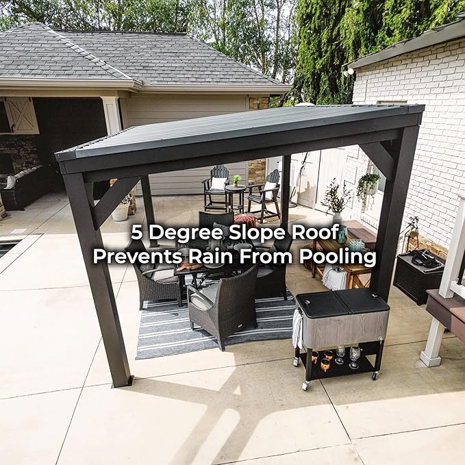 Backyard Discovery Stonebridge 12' x 9.5' Galvanized Steel Outdoor Gazebo Pavilion with Hardtop Slope Roof, Snow Load Support, Wind Resistance, PowerPort, Shade for Garden, Patio, Deck, Entertaining