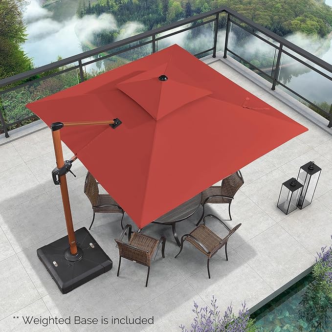 PURPLE LEAF Patio Umbrella with Base Outdoor Square Umbrella Large Cantilever Umbrella Windproof Offset Umbrella Heavy Duty Sun Umbrella for Garden Deck Pool Patio, 9ft Brick Red