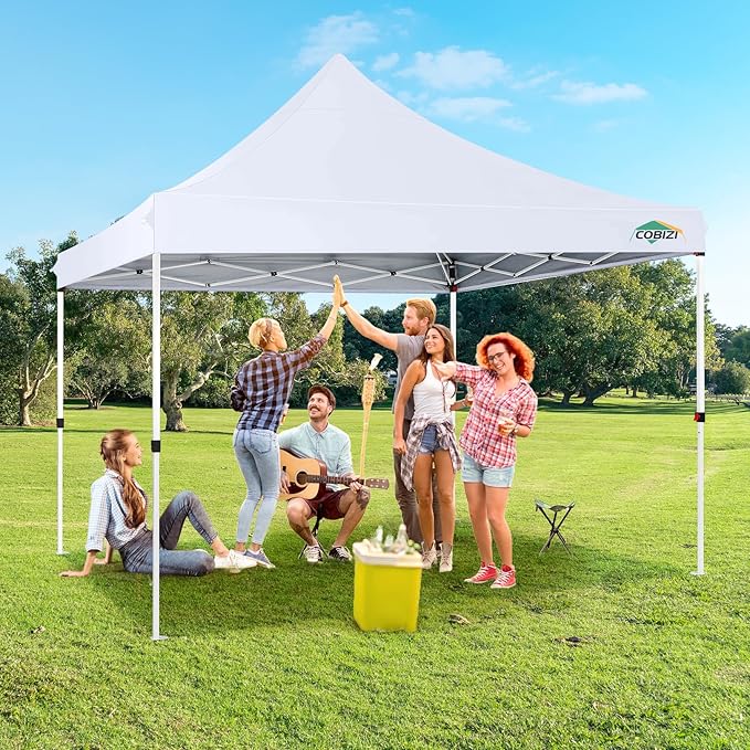 COBIZI 10x10ft Pop Up Canopy with 4 Removable Sidewalls, Easy Up Commercial Gazebos, Waterproof and UV50+ Gazebo with Portable Bag, Adjustable Leg Heights, Tents for Parties, with 4 sandbags