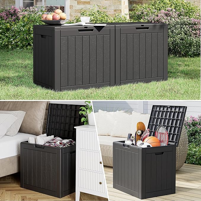 NUNU LAB 35 Gallon Outdoor Storage Box Waterproof, Outside Package Delivery Deck Boxes with Lockable Lid, Backyard Storage Bin For Garden Tools, Patio Cushions, Pool Accessories, Black