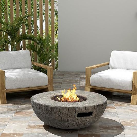 Propane Fire Pit Table, 28" MGO Firepits for Outside, Round Gas Fire Pit for Outside Patio, Propane Fire Table with Rocks and Weather Protection Cover, Not Tank Cover, 30,000BTU, Light Gray